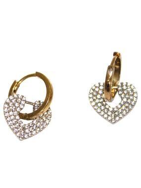 925 Sterling Silver Earrings Heart Charm with Crystals Huggies